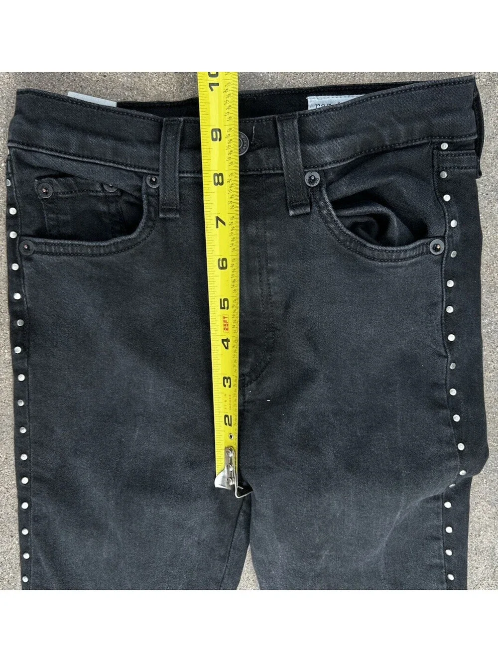 Rag & Bone Black High-Rise Skinny Leg Jeans Black Studded US 24Wx28L